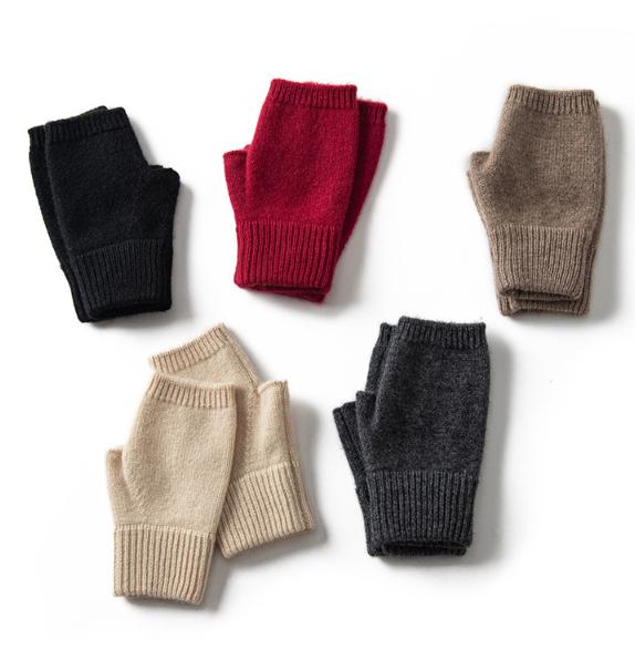 Black Color Block Cashmere Fingerless Gloves for Women Autumn Winter Outdoor Cold Protection Warm Knitted Gloves