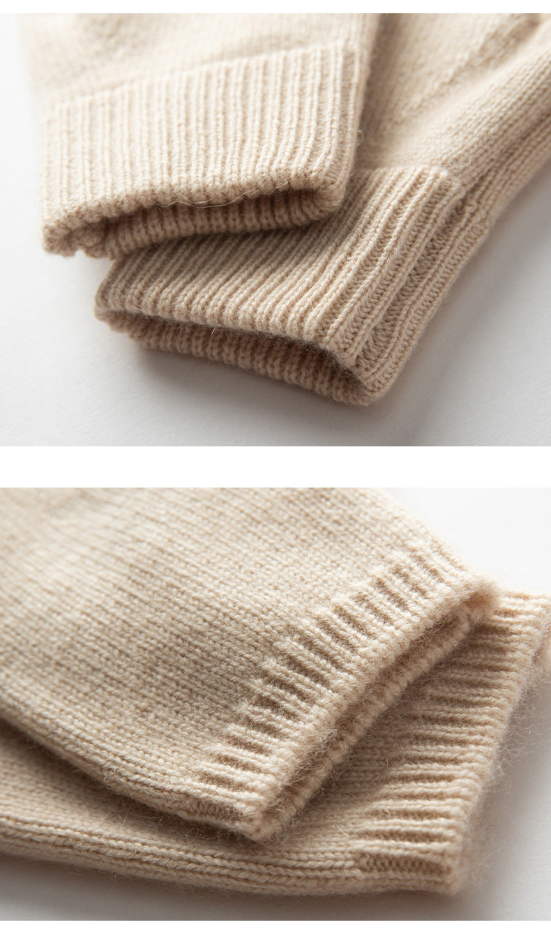 Black Color Block Cashmere Fingerless Gloves for Women Autumn Winter Outdoor Cold Protection Warm Knitted Gloves