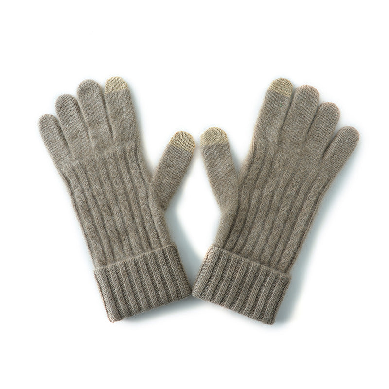Dark Brown Unisex Touchscreen Ribbed Warm Cycling Windproof Knitted Five-finger Gloves