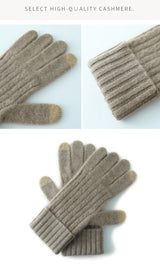 Elephant Gray Unisex Touchscreen Ribbed Warm Cycling Windproof Knitted Five-finger Gloves - Front View