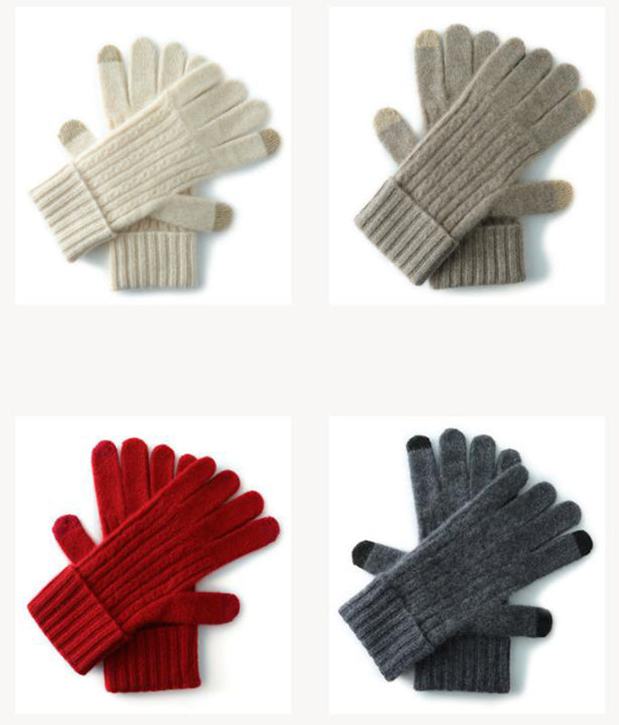 Dark Brown Unisex Touchscreen Ribbed Warm Cycling Windproof Knitted Five-finger Gloves