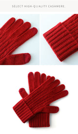 Red Unisex Touchscreen Ribbed Warm Cycling Windproof Knitted Five-finger Gloves - Front View