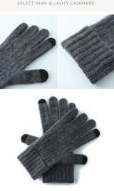 Dark Grey Unisex Touchscreen Ribbed Warm Cycling Windproof Knitted Five-finger Gloves - Front View