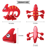 2 Pcs Blue Interactive Plush Chameleon Dog Toy with Squeaker & Rope Legs - Durable Chew Toy for Medium/Large Dogs, Teeth Cleaning Texture, Machine Washable (10.2in)