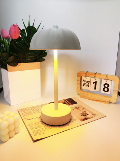 White Chic Mushroom LED Table Lamp - Rechargeable Cordless Touch Control 3-Color Adjustable Light for Bedroom Living Room Decor