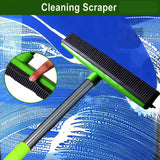 Blue and Silver Versatile Pet Hair Remover Rubber Broom & Squeegee - 125cm Adjustable Stainless Steel Handle for Carpets, Floors & Windows