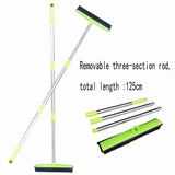 Pink and Silver Versatile Pet Hair Remover Rubber Broom & Squeegee - 125cm Adjustable Stainless Steel Handle for Carpets, Floors & Windows