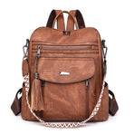 Brown Chic Women's PU Leather Convertible Backpack - Anti-Theft Design, Multi-Pocket Shoulder Bag with Tassel