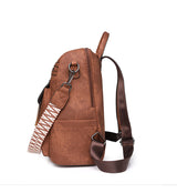 Brown Chic Women's PU Leather Convertible Backpack - Anti-Theft Design, Multi-Pocket Shoulder Bag with Tassel - Side View