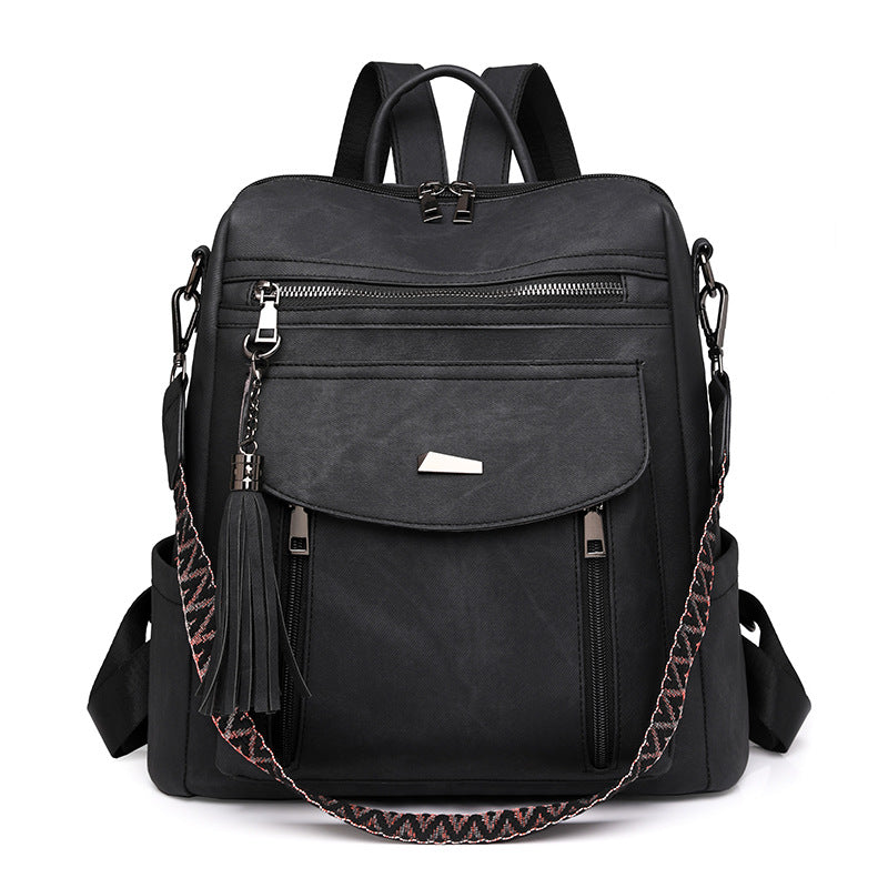 Black Chic Women's PU Leather Convertible Backpack - Anti-Theft Design, Multi-Pocket Shoulder Bag wi