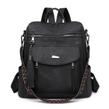 Black Chic Women's PU Leather Convertible Backpack - Anti-Theft Design, Multi-Pocket Shoulder Bag wi