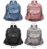 Black Chic Women's PU Leather Convertible Backpack - Anti-Theft Design, Multi-Pocket Shoulder Bag wi