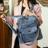 Blue Chic Women's PU Leather Convertible Backpack - Anti-Theft Design, Multi-Pocket Shoulder Bag with Tassel - Front View