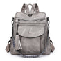 Grey Chic Women's PU Leather Convertible Backpack - Anti-Theft Design, Multi-Pocket Shoulder Bag with Tassel