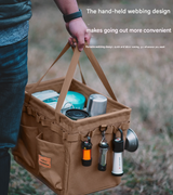 Brown Heavy Duty Foldable Outdoor Camping Storage Box - Oxford Cloth Collapsible Gear Organizer Tote with Pockets - Side View