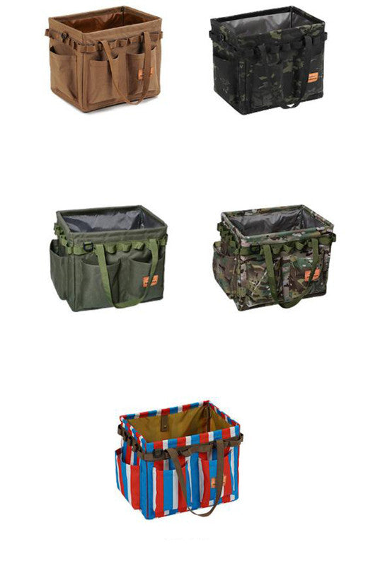 Brown Heavy Duty Foldable Outdoor Camping Storage Box - Oxford Cloth Collapsible Gear Organizer Tote with Pockets