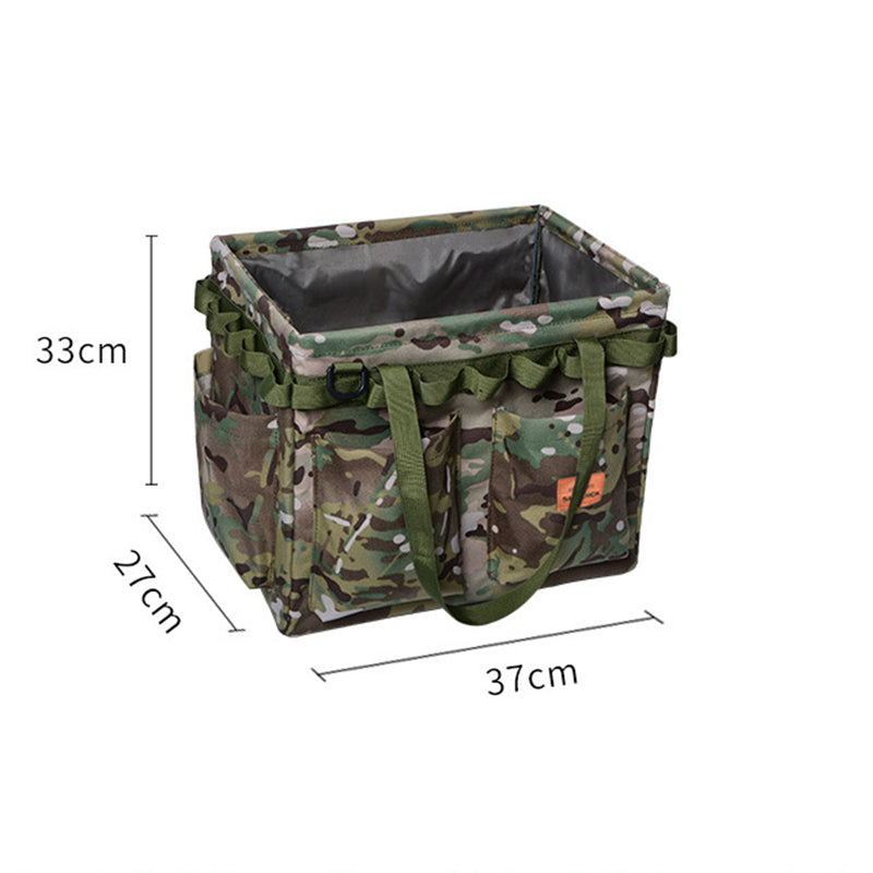 Green Camouflage Heavy Duty Foldable Outdoor Camping Storage Box - Oxford Cloth Collapsible Gear Organizer Tote with Pockets