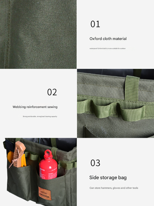 Green Camouflage Heavy Duty Foldable Outdoor Camping Storage Box - Oxford Cloth Collapsible Gear Organizer Tote with Pockets