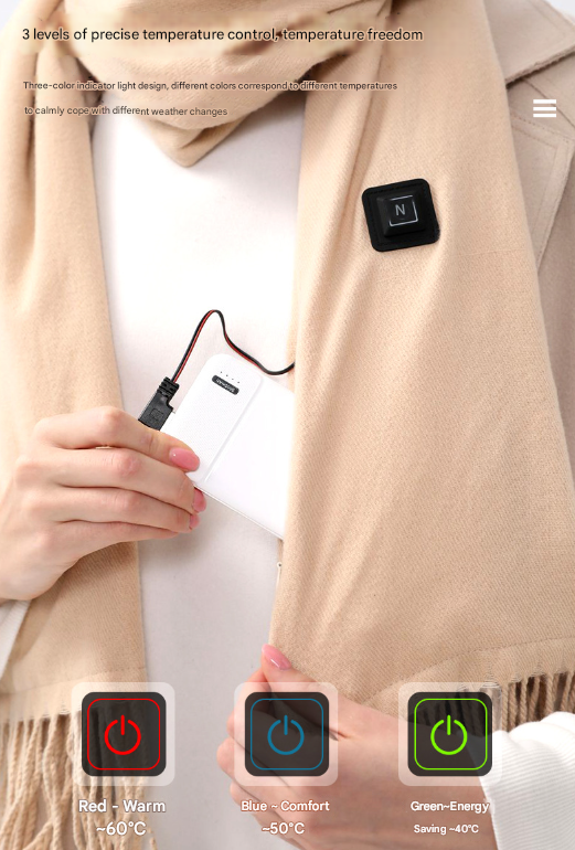 Black USB Electric Heated Scarf - 3-Level Heat Setting Winter Neck Warmer