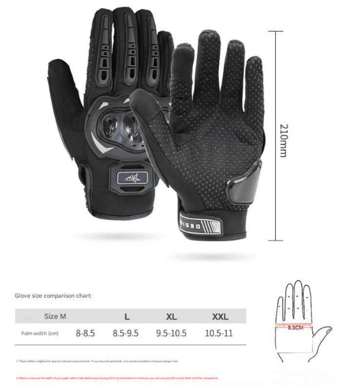 Size M Black Protective Motorcycle Riding Gloves - Hard Knuckle Armour & Touchscreen Fingertips