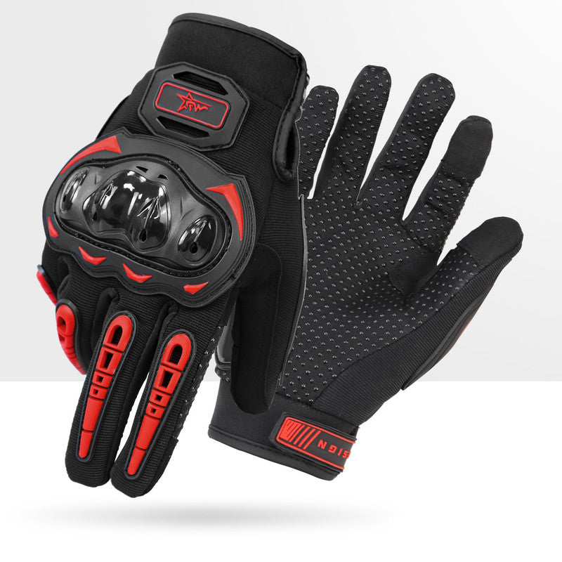Size XL Red and Black Protective Motorcycle Riding Gloves - Hard Knuckle Armour & Touchscreen Fingertips