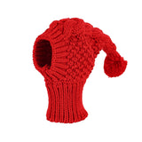 Size S Red Whimsical Knit Dog Hat with Pom-Pom - Cozy Winter Pet Beanie & Snood - Front View