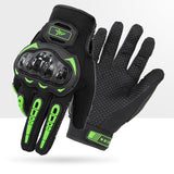Size M Green and Black Protective Motorcycle Riding Gloves - Hard Knuckle Armour & Touchscreen Fingertips