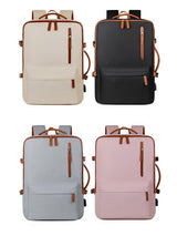 Beige Expandable Laptop Backpack with USB Port - Stylish Travel & Business Daypack - Front View