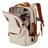 Beige Expandable Laptop Backpack with USB Port - Stylish Travel & Business Daypack - Side View