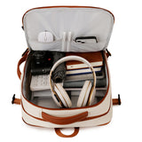 Beige Expandable Laptop Backpack with USB Port - Stylish Travel & Business Daypack - Top-Down View