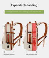 Beige Expandable Laptop Backpack with USB Port - Stylish Travel & Business Daypack - 45-Degree Angle