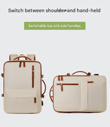 Beige Expandable Laptop Backpack with USB Port - Stylish Travel & Business Daypack - Rear View