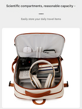 Beige Expandable Laptop Backpack with USB Port - Stylish Travel & Business Daypack - Close-Up Angle