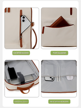 Beige Expandable Laptop Backpack with USB Port - Stylish Travel & Business Daypack - Low Angle