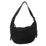 Black Large Nylon Crescent Crossbody Bag - Casual Slouchy Shoulder Purse