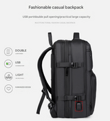 Black Expandable Business Travel Backpack with USB Charging Port - Water-Resistant Laptop Bag for Commuting & Carry-On - Side View
