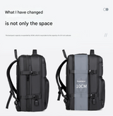 Black Expandable Business Travel Backpack with USB Charging Port - Water-Resistant Laptop Bag for Commuting & Carry-On - Top-Down View
