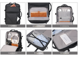 Black Expandable Business Travel Backpack with USB Charging Port - Water-Resistant Laptop Bag for Commuting & Carry-On - Rear View