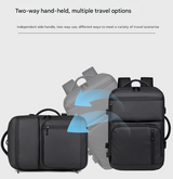 Black Expandable Business Travel Backpack with USB Charging Port - Water-Resistant Laptop Bag for Commuting & Carry-On - Close-Up Angle