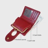 Red Elegant Croc Embossed Womens Wallet - Short PU Leather Bifold with Removable Kisslock Coin Purse & Card Holder - Front View