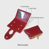 Red Elegant Croc Embossed Womens Wallet - Short PU Leather Bifold with Removable Kisslock Coin Purse & Card Holder - Side View
