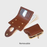 Brown Elegant Croc Embossed Womens Wallet - Short PU Leather Bifold with Removable Kisslock Coin Purse & Card Holder - Top-Down View