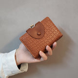 Brown Elegant Croc Embossed Womens Wallet - Short PU Leather Bifold with Removable Kisslock Coin Purse & Card Holder - 45-Degree Angle