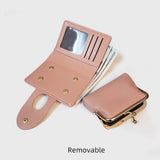 Pink Elegant Croc Embossed Womens Wallet - Short PU Leather Bifold with Removable Kisslock Coin Purse & Card Holder - Side View