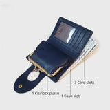 Dark Blue Elegant Croc Embossed Womens Wallet - Short PU Leather Bifold with Removable Kisslock Coin Purse & Card Holder