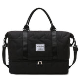 Black Stylish Quilted Duffel Bag for Travel & Gym - Large Capacity Weekender with Shoe Compartment and Wet Pocket