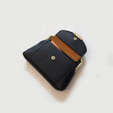 Black Vintage Style Women's Kiss Lock Coin Purse - Compact PU Leather Wallet with Card Holder - Side View