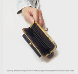 Black Vintage Style Women's Kiss Lock Coin Purse - Compact PU Leather Wallet with Card Holder