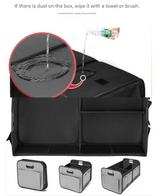 Grey and Black Heavy Duty Collapsible Car Boot Organiser - Large 65L Waterproof Trunk Storage Box with Compartments for SUV & Car - Top-Down View