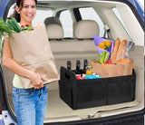 Blue and Black Heavy Duty Collapsible Car Boot Organiser - Large 65L Waterproof Trunk Storage Box with Compartments for SUV & Car - Front View